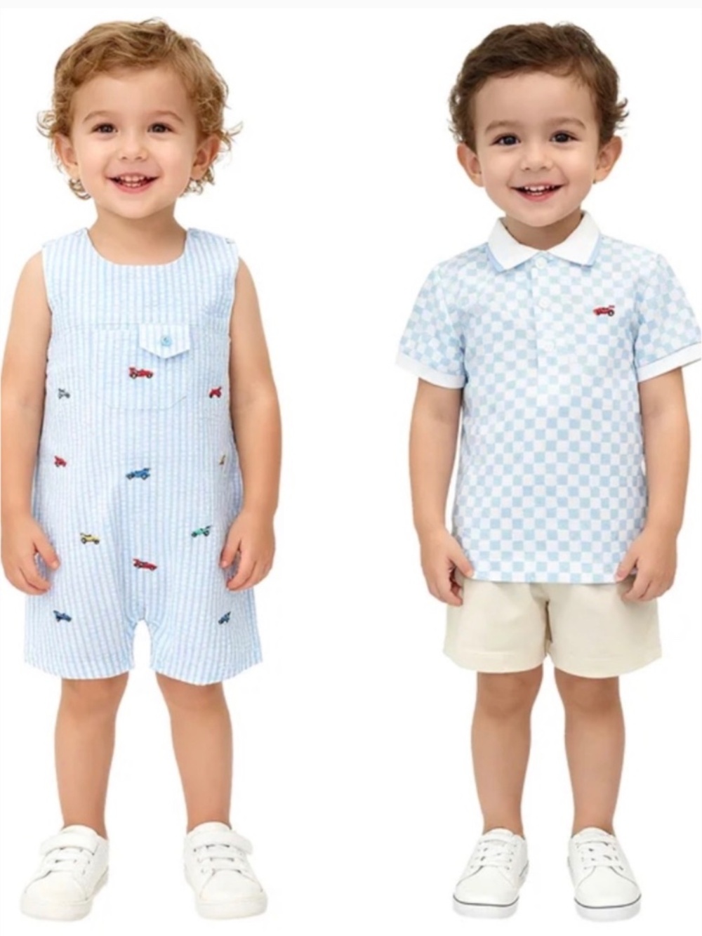 NWT Little Me 3 Pc Toddler Set Romper Top Shorts 6M Searsucker Race Cars